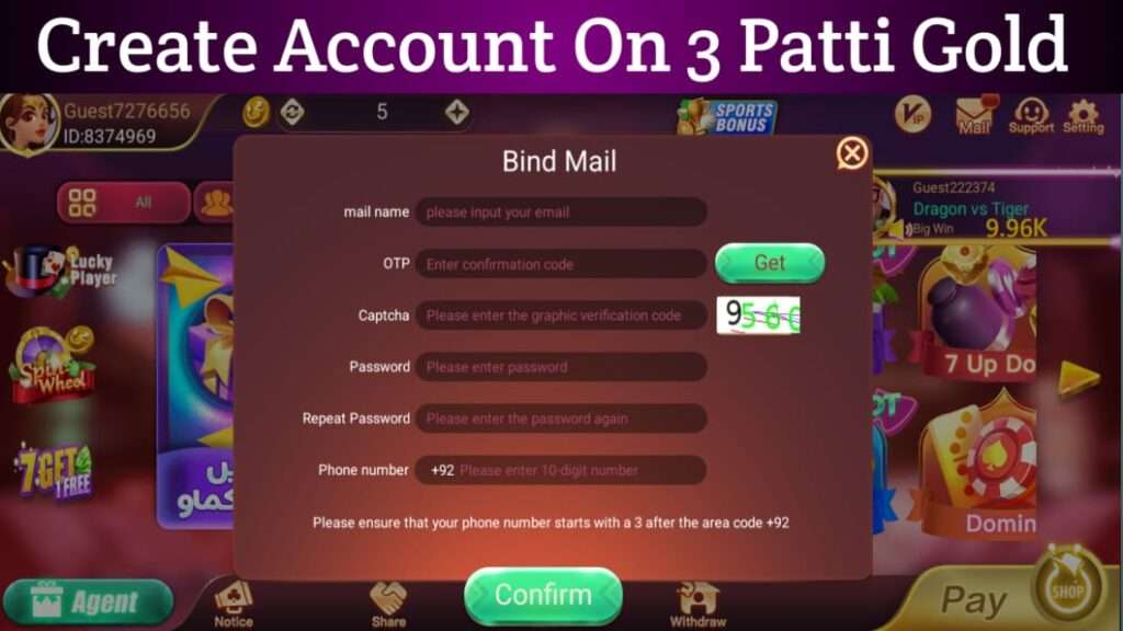 Create account on 3 Patti Gold