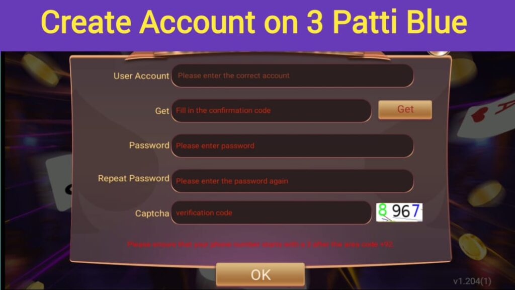 create account 3 patti blue