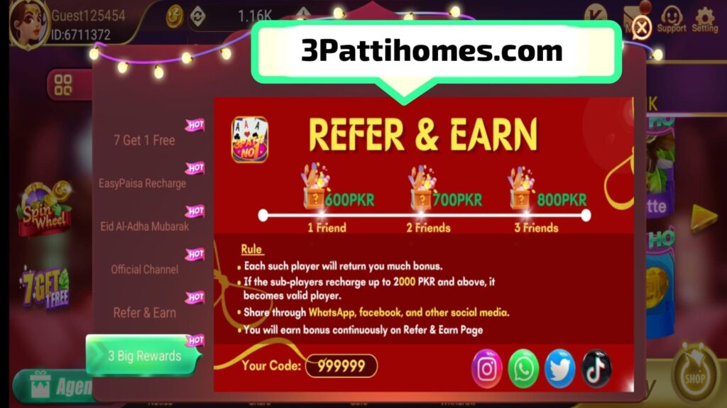 refer and earn screenshot 3patti no1 APK