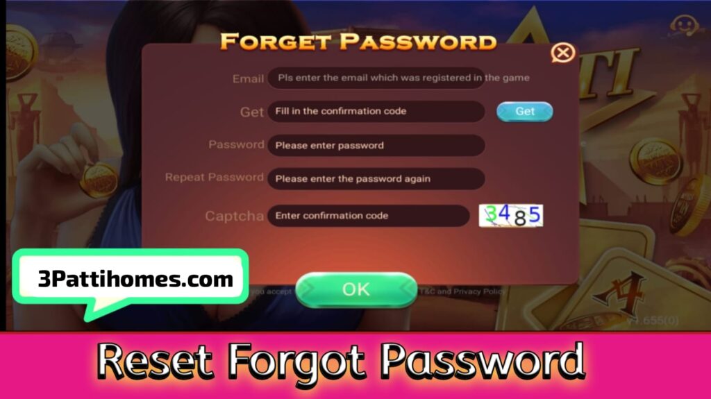 reset pasword image of 3patti no1 apk