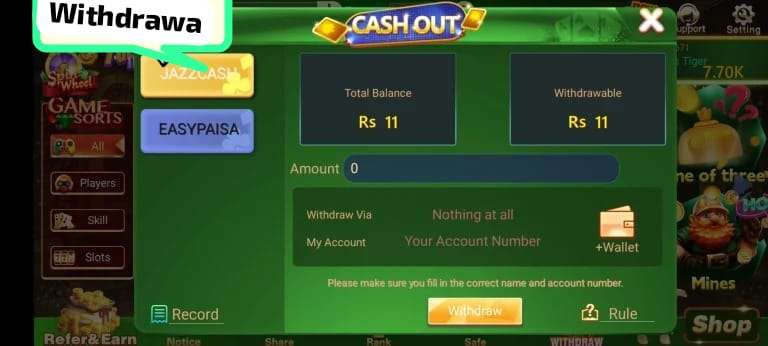 wthdraw from 3 patti boss